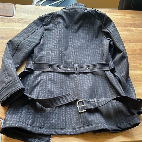 MICHAEL Kors Black Belted Soft Shell Houndstooth Zip Trench Jacket Coat - Picture 11 of 12